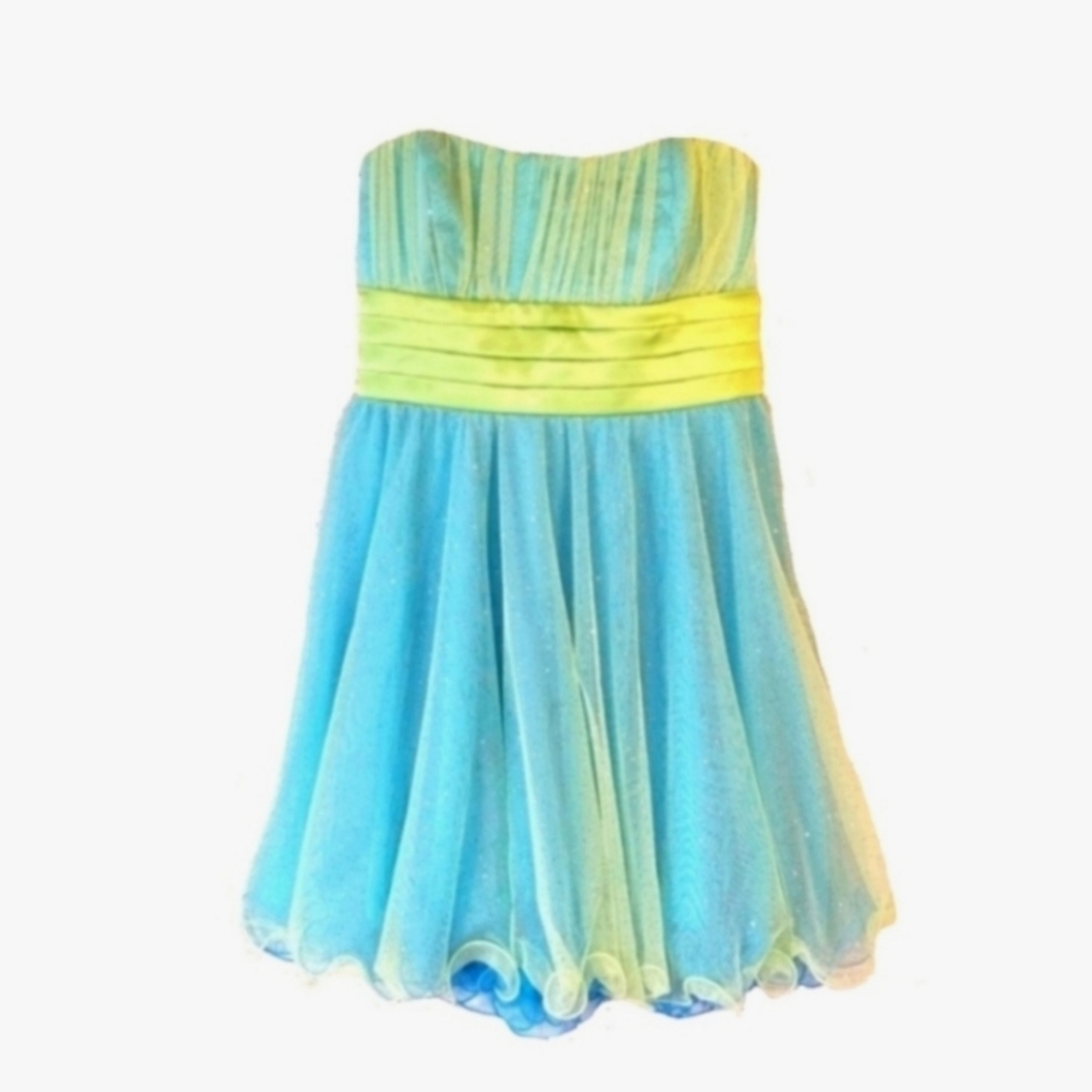 Gorgeous Blue Lime Tuille Strapless Sparkle Prom Dress, Size 5